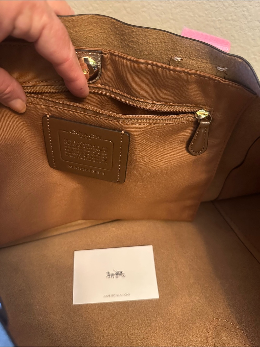 Coach Metallic Gold Tote with Pink Fabric Straps - Picture 2 of 2